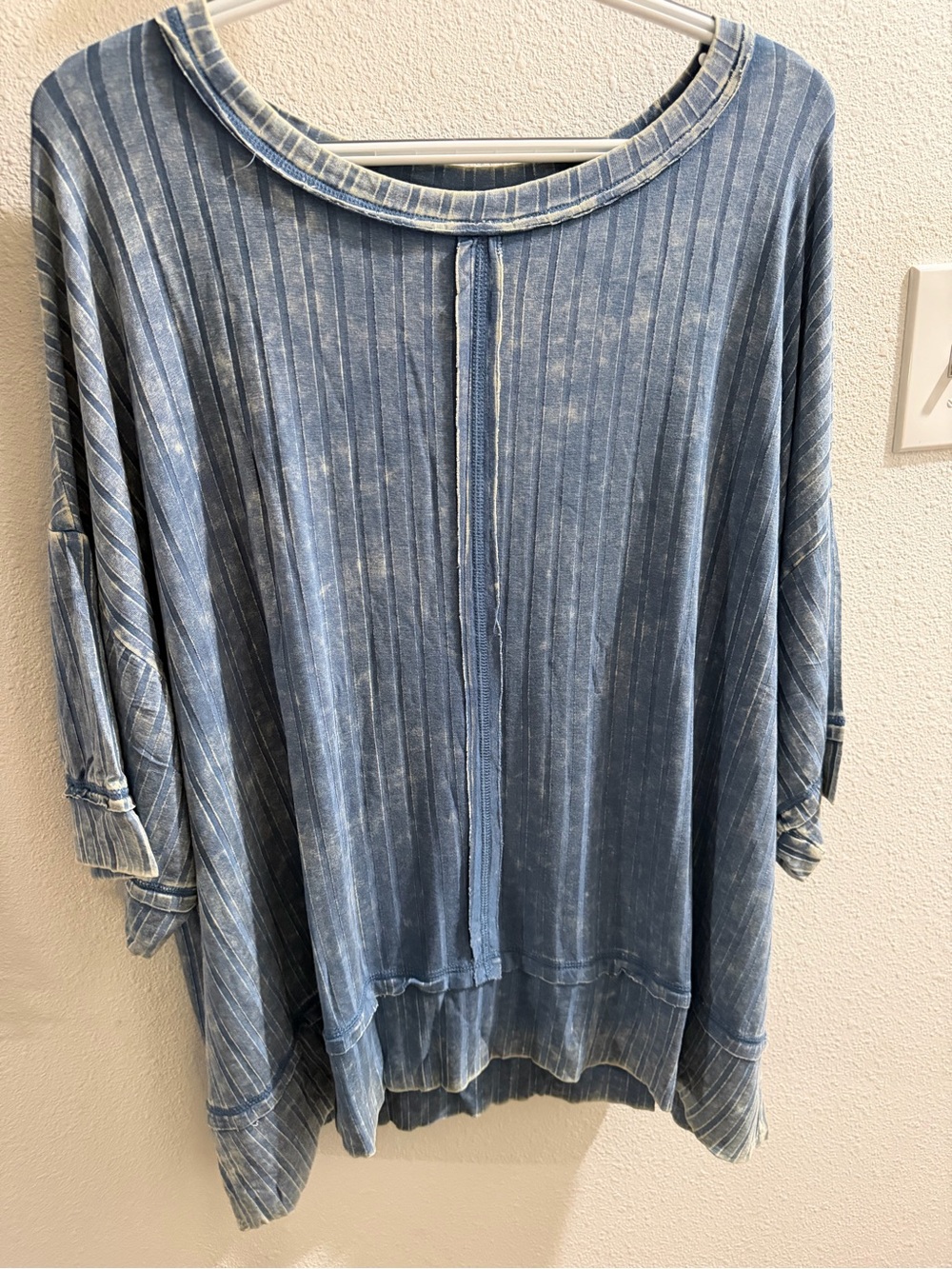 Zenana Washed Blue Ribbed Casual Women’s Top 2X/3X NEW